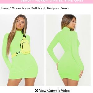 Green Neon Roll Neck Bodycon Dress